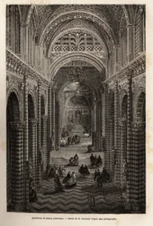 Interiøret i katedralen i Siena, gravering for å illustrere en reise til Siena (Italia) i 1865, i "Le tour du monde, nouveau journal des voyages" utgitt under ledelse av Edouard Charton