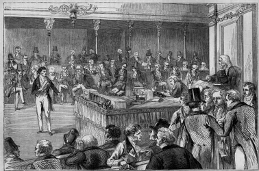 Lord John Russell (1792-1878) introduserte reformloven (reformloven) i House of Lords 1832 (gravering)