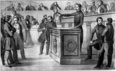 Louis-Napoleon (Napoleon III) sverger troskap til republikken den 20. desember 1848 - Louis Napoleon IIIs (Louis-Napoleons) ed, etter at han offisielt var blitt utropt til republikkens president, ved Nasjonalforsamlingen 20. desember 1848. Han lover «å