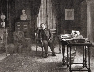 Louis Pasteur in his office at the institute. 19th century engraving.