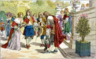 Ludvig XIV og hoffet hans i Versailles.