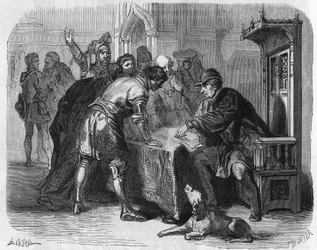 Louis XI, konge av Frankrike, får vite om Karl Temeraires død 7. januar 1477. Gravering fra 1800-tallet.