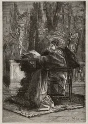 Lucrece Borgia (1480-1519) av Dying Hand to Leon X (Leone 10) (1475-1521) - gravering fra "Lucrezia Borgia"" av Oscar Pio - 1883