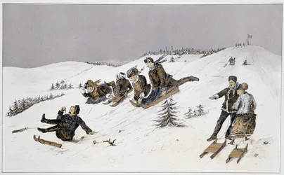 Luge - i "" Skisser av kanadisk sport og tidsfordriv"" av Lieut. Henry Buckton Laurence