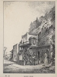 Arab House - gravering av 1889 i "History of human habitation at the Universal Exhibition of 1889, by Mr Charles GARNIER - Librairie centrale des beaux-arts Paris 1889