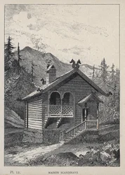 Maison Scandinavian (Scandinavian House) - gravering av 1889 i "History of human habitation at the Universal Exhibition of 1889, by Mr Charles GARNIER - Librairie centrale des beaux-arts Paris 1889