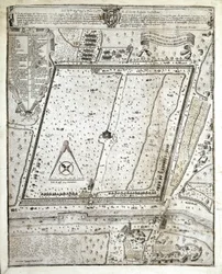 Kart over Milano lazaret under den store pesten i Milano i 1630 (Tegning