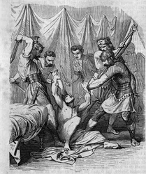 Marcus Hordeonius Flaccus, romersk senator, massakrert av sine egne soldater i det 1. århundre. Gravering fra 1800-tallet.
