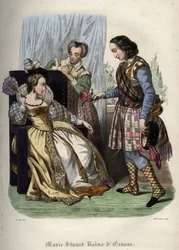 Mary, Queen of Scotland (Mary I of Scotland) (Marie Iere Stuart) (1542-1587). Engraving from 1842 in “Histoire des popes”” by Maurice Lachatre. Private collection.