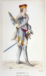Maximilian I (av Habsburg). Erkehertug av Østerrike, konge av romerne og germansk keiser (1459 - 1519). Gravering fra 1830