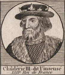 Merovingerdynastiet: Portrett av Childeric III (714-755) Frankenes konge - CHILDERIC III (d. 754) Frankenes konge, 741-751, og siste av merovingerene - gravering fra "" Instruction sur l