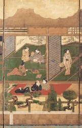 Merrymaking (blekk, farge og bladgull på papir)