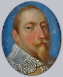 Miniatyr av Gustav II Adolf, konge av Sverige, ca. 1630 (olje på messing)