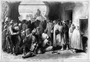 Mont de Piete (Mont-de-Piete) i Alger, Algerie. Gravering i “” Le Monde illustrious”” 1883. Privat samling.