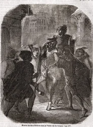 Mordet på Ludvig I av Valois, hertug av Orléans (1372-1407), i den gamle Rue du Temple av Jean sans Peur - i „Histoire de France“ av L.-P. Anquetil