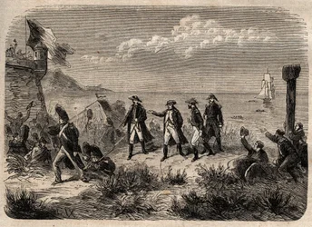 Napoleon på vei tilbake fra Elba - "" Returen til Napoleon I fra øya Elba, landet i Cannes 1. mars 1815""" Inngravert i "Illustrious popular dictionary"" - 1864 - av Joseph Decembre og Edmond Allonier -