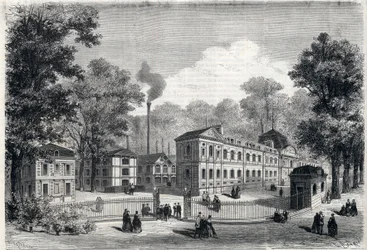 Ny bygning av den imperiale porselensfabrikken i Sevres i 1868. Gravering i "" L
