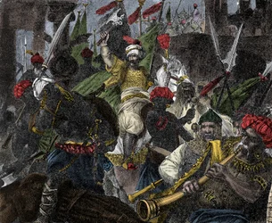 Den 29. mai 1453, storming av Konstantinopel av Muhammad II, sultan av det osmanske riket - Erobringen av Konstantinopel: hæren til den osmanske sultanen Mehmet II (Mehmed II erobreren eller Muhammad II Fatih) (1430-1481) beleiret byen i Konstantinopel 1