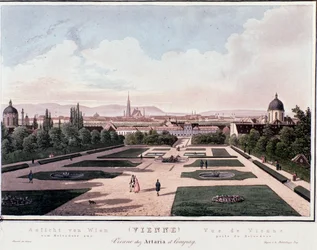 Oversikt over Wien fra Belvedere, Østerrike. Gravering fra 1830 Privat samling