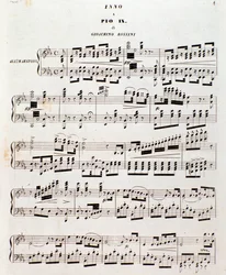 Side med partitur Populær salme for Pius IX av Gioacchino Rossini