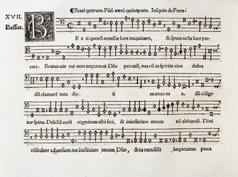 Side med partituret til Beati quorumsalme XIII av Willaert (1538)