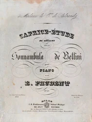 Side av notene til en Caprice-studie for piano av Emile Prudent basert på La sonnambula av Vincenzo Bellini
