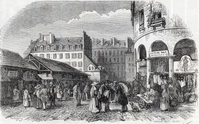 Paris, 3. arrondissement - La rotunde du Carreau du Temple i Paris på 1800-tallet - Gravering i "" Tableau-de-Paris"" av Edmond Texier