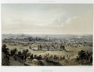 Paris i 1620, generell utsikt hentet fra Butte Chaumont - litografi