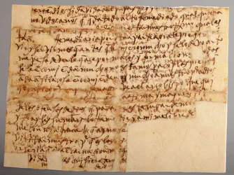 En del av et manuskript. Brev nr. 96 av Saint Teresa til hennes niese, mor María Bautista (brev nr. 96 fra Santa. Teresa, fra Sevilla, til hennes niese, mor María Bautista, som er i Valladolid). Papir. Del 1. 30. november 1575.