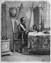 Pascal Paoli (1725-1807), Corsican patriot in his studio. In “” Pasquale Paoli ossia la rotta di Pontenuovo””” by F.D. Guerrazzi. 1872.
