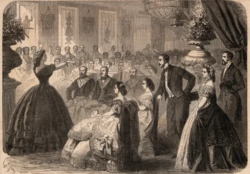 Pauline Viardot-Garcia (Viardot Garcia) (1821-1910), fransk sangerinne ved veldedighetsfesten arrangert av frimurerlogen «La persévérante amitié» i Grand Orient de Paris. Gravering i «Le Monde Illustré» fra 1862. Privat samling.