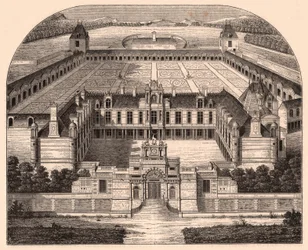 Perspektiv utsikt over Chateau dAnet (Eure-et-Loir, Frankrike), renessansetiden