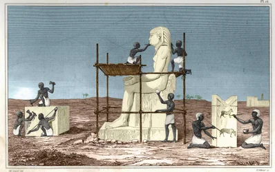 Plate based on the work of Rosellini (Rossellini), Italian traveler who accompanied Jean Francois (Jean-Francois) Champollion to Egypt. Engraving from the book Atlas of Rollin