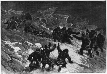 Nordpolen: Meeting of the Markham Sleds - Nares Georges S., A Voyage to the Polar Sea, Paris: Hachette