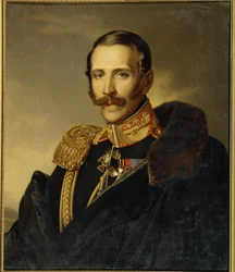 Portrett av Serge Grigoriyevich Strogonov (Strogonoff eller Stroganov) (1794-1882), generalguvernør i Moskva. (Portrett av Sergei Grigorievich Stroganov, generalguvernør i Moskva). Anonymt maleri, olje på lerret