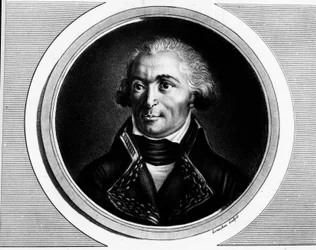 Portrett i full lengde av Charles Pichegru (1761-1804), øverstkommanderende for hærene i Norden, Sambre og Meuse, Rhinen og Mosel. gravering i ""Komplett samling av historiske bilder av den franske revolusjonen, i tre bind.""" 1804.