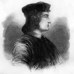 Portrett av Aldus Manutius (Alde Manuce) (1449 - 1515).