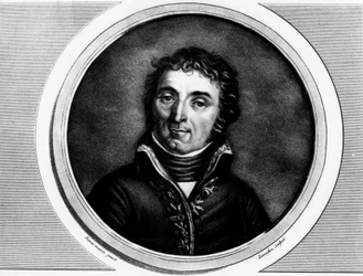 Portrett av Andre Massena (1756-1817), generalmajor for Armee of Italy. Gravering i "" Komplett samling av historiske malerier fra den franske revolusjonen, i tre bind.""" 1804.
