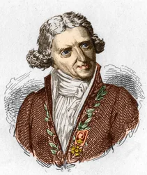 Portrait of Antoine Augustin Parmentier (1737 - 1813), French military pharmacist and agronomist. Engraving from 1845.