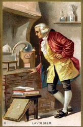 Portrett av Antoine Laurent de Lavoisier (1743 - 1794), fransk kjemiker. Kromolitografi 1800-tallet.