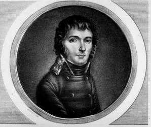 Portrett av Barthelemy Jobert (1769 - 1799), general for Army of Italy. Gravering i "" Komplett samling av historiske malerier fra den franske revolusjonen, i tre bind.""" 1804.