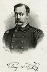 Portrett av kaptein Georges Washington De Long (1844-1881) av mannskapet på La Jeannette, for oppdraget til nordpolen. Gravering for å illustrere "Le voyage de la Jeannette""