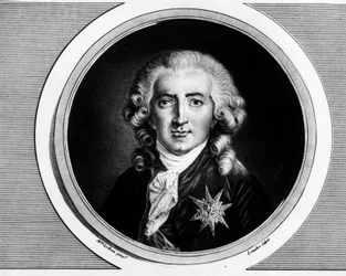 Portrett av Charles Alexandre de Calonne (1734-1802). Gravering i "" Komplett samling av historiske malerier fra den franske revolusjonen, i tre bind.""" 1804.