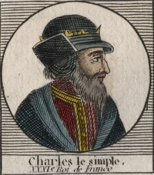 Portrett av Charles III sier den enkle (879-929) kongen av frankene - CHARLES III (879-929) - Charles den enkle - konge av Frankrike, 893-923 - gravering fra "Instruction sur l