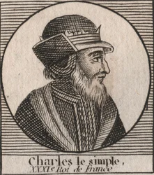 Portrait of Charles III says the Simple (879-929) king of the Francs - CHARLES III (879-929) - Charles the Simple - King of France, 893-923 - engraving from “Instruction sur l