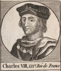 Portrett av Charles VIII (1470-1498) Fransk konge av Valois-dynastiet - Charles VIII (1470-98) Konge av Frankrike - gravering fra "Instruction sur l