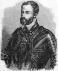 Portrait of Charles V (1500-1558), Emperor of the Holy Germanic Empire from 1519 to 1556. Engraving of the 19th century.