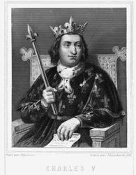 Portrett av Vismannen Karl V (1338 - 1380), konge av Frankrike - i "Histoire des Français"" av Lavallée, gravering, sd.