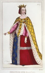 Portrett av Charlotte de Savoy 1445 -1483 Dronning av Frankrike fra 1461 til 1483 Brud til Louis XI (Le Prudent) i 1451 gravering av 1830