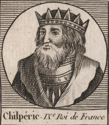 Portrait of Chilperic I (539 - 584), King of Neustria - Chilperic I, Merovingian King of France - engraving from “Instruction sur l